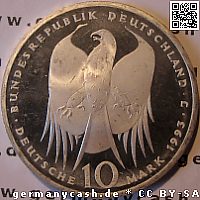 Wertseite 10 Deutsche Mark - 150. Geburtstag von Robert Koch - Jaeger Nr. 456 10 Deutsche Mark - 150. Geburtstag von Robert Koch - Jaeger Nr. 456