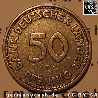 50 Pfennig Bank Deutscher Länder - Jaeger Nr. 379 Wertseite 50 Pfennig ''Bank Deutscher Länder'' - Jaeger Nr. 379